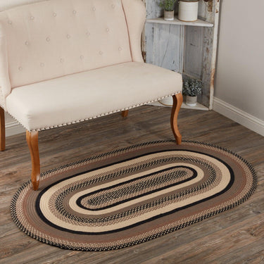 Sawyer Mill Charcoal Jute Braided Rug Oval 3'x5' with Rug Pad VHC Brands - The Fox Decor